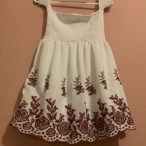 OTS white & Burgundy dress smocked